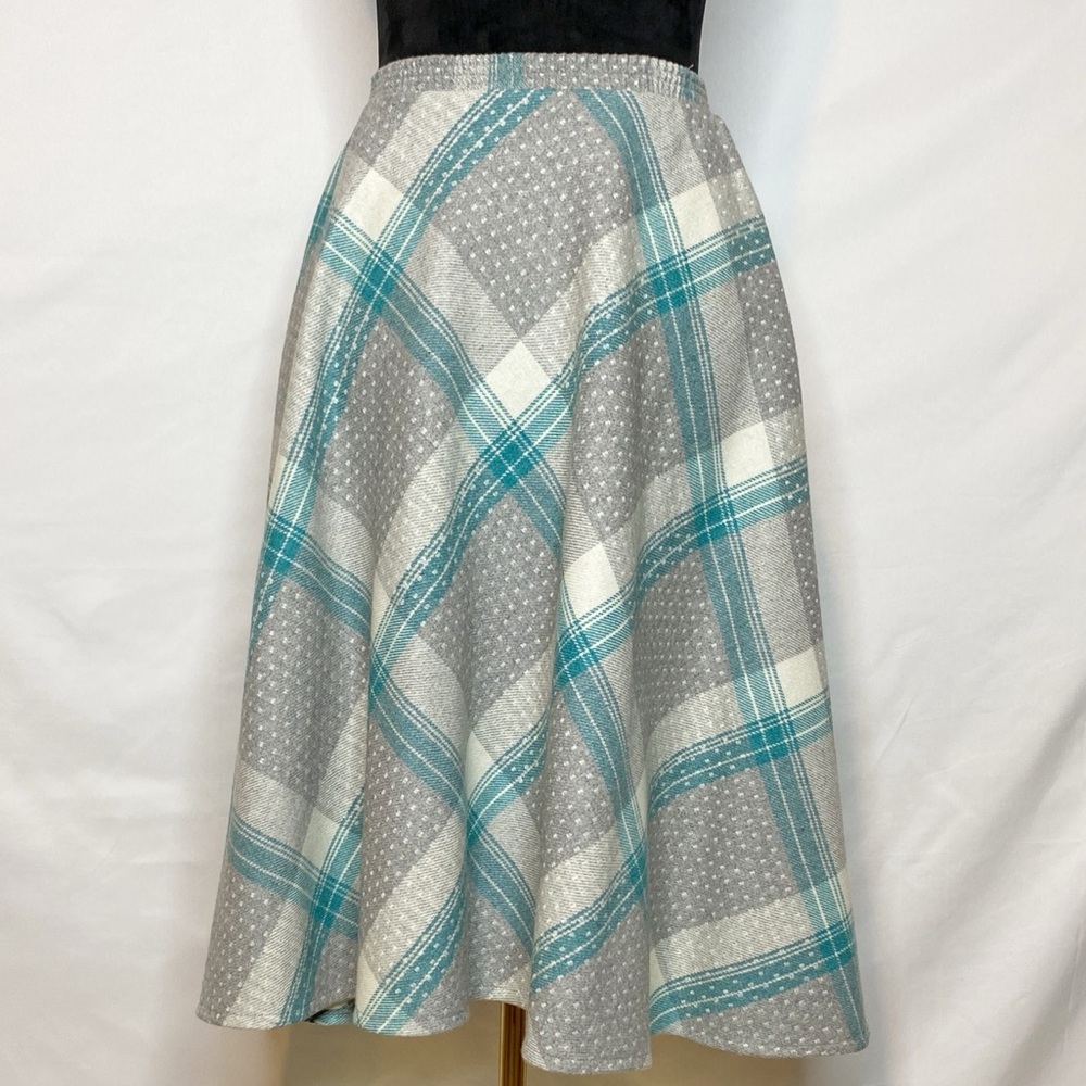 Vintage Tan Jay Wool Blend Polka Dot Plaid A-Line Skirt With Front Pockets